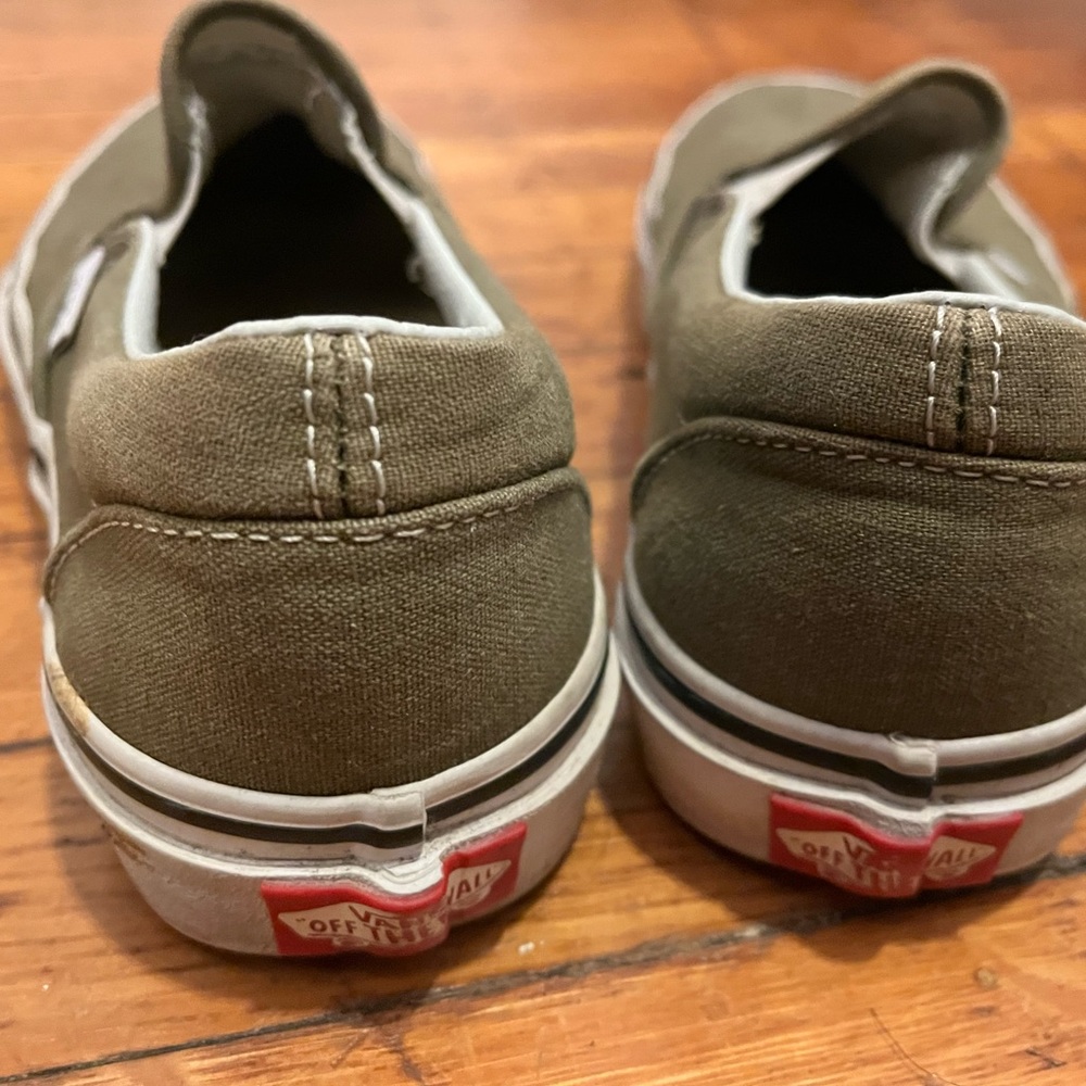 Olive green slip on Vans